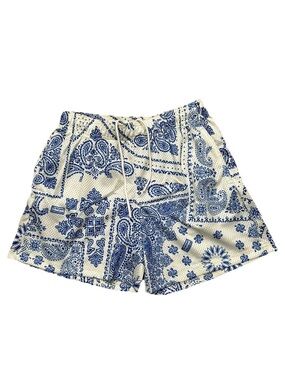 Bravest Studios Paisley Mesh Shorts White Blue Bandana Gym Athletic Medium NWT